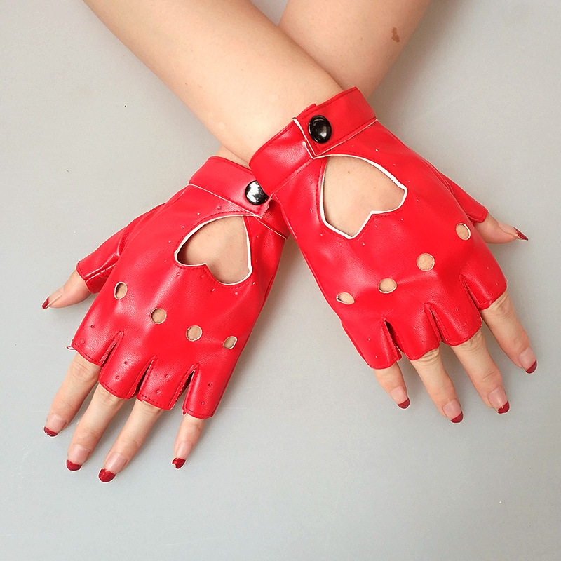 舞蹈演出手套女夜店明星同款摄影朋克肚皮舞钢管舞皮半指手套批发