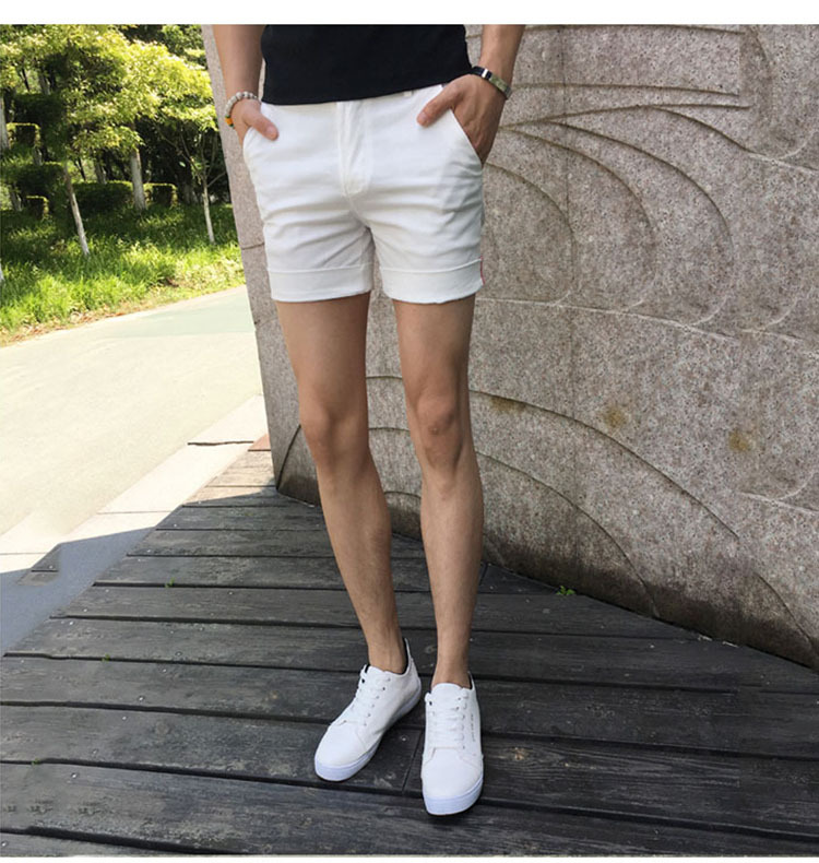 夏天潮男西装短裤韩版社会精神小伙裤3分潮流修身紧身棉质超短裤