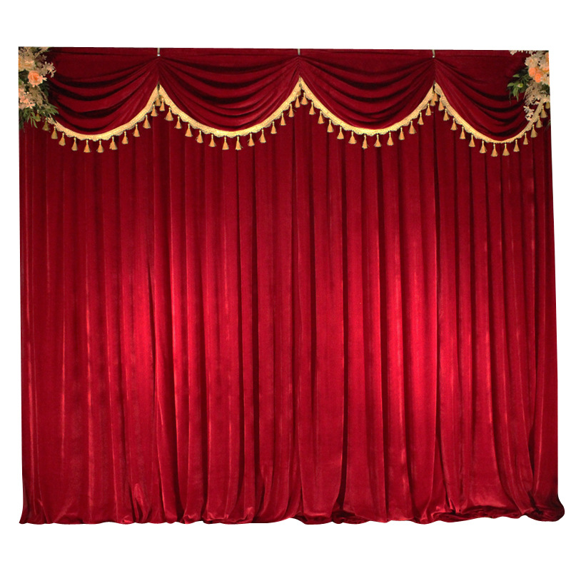 舞台演出幕布金丝绒婚庆背景纱幔婚礼布置大红中式会议年会背景布