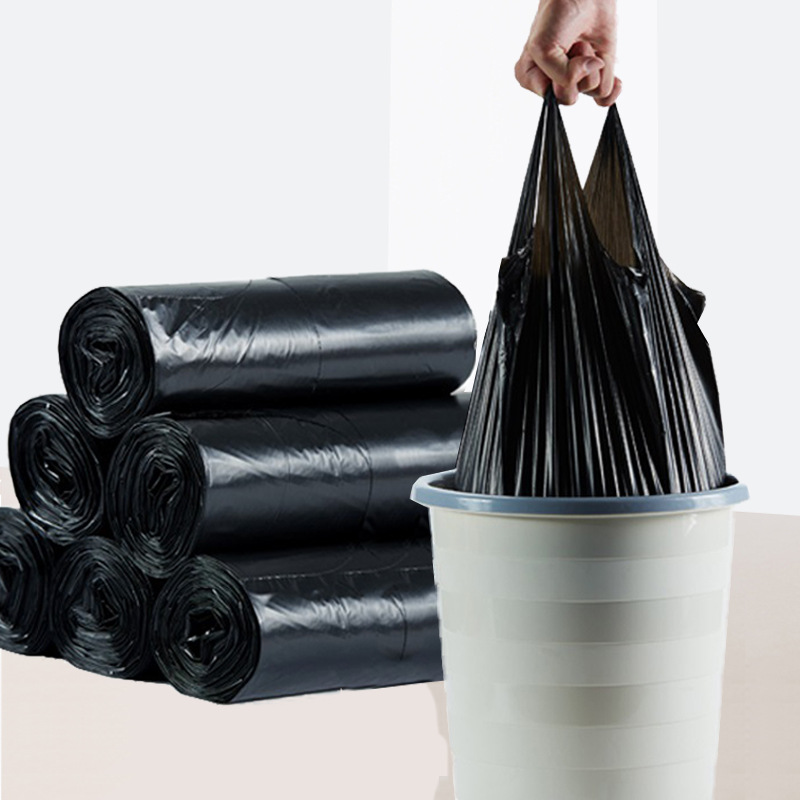 手提背心垃圾袋45*60加厚5连卷大号黑色一次性厨房家用塑料垃圾袋