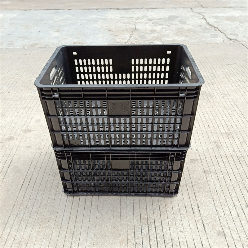 潮州厂家黑色错位套叠周转筐pp全新料黑色蔬菜筐网眼大号服装箱