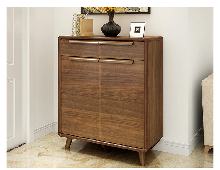 北欧实木鞋柜胡桃色收纳柜大容量简约客厅玄关柜带锁家用门口柜