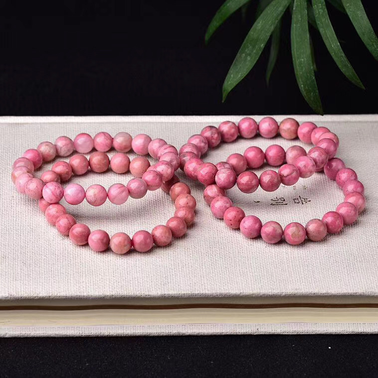 天然蔷薇辉石手链美国玉化粉色蔷薇辉巴西深红蔷薇单圈水晶手串女