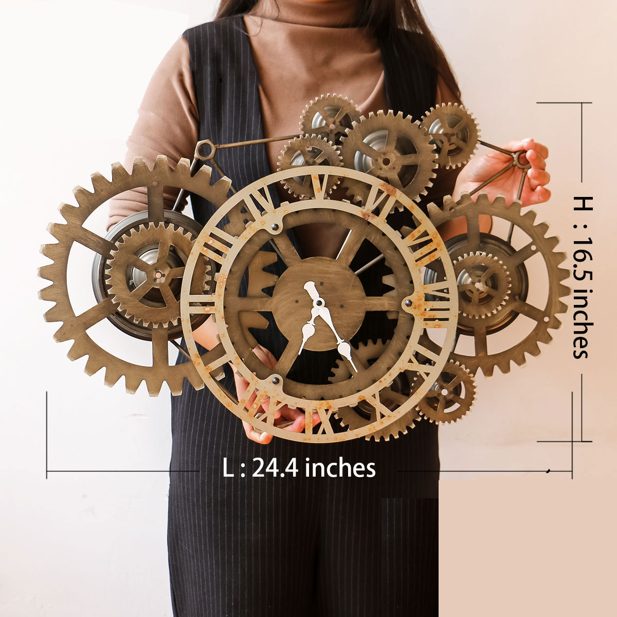 亚马逊热卖工业风创意齿轮挂钟墙面装饰品铁艺复古挂件壁饰壁挂