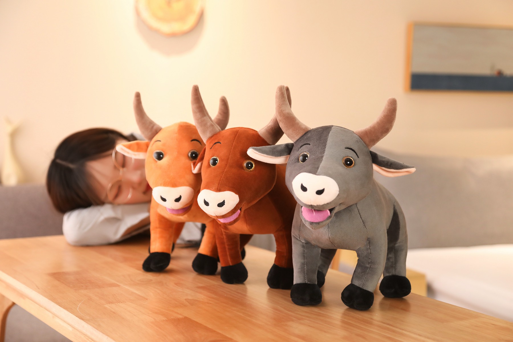 仿真牛公仔毛绒玩具可爱小牛斗牛玩偶牛年布娃娃摆件活动生日礼物