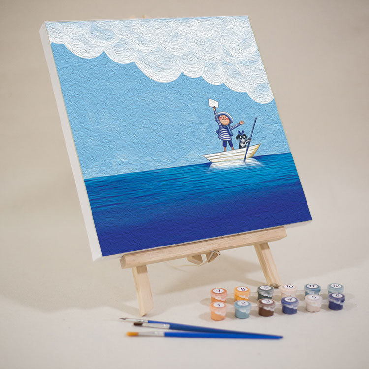 数字油画小尺寸迷你简单儿童描绘画填色涂色带框手涂彩画手绘diy