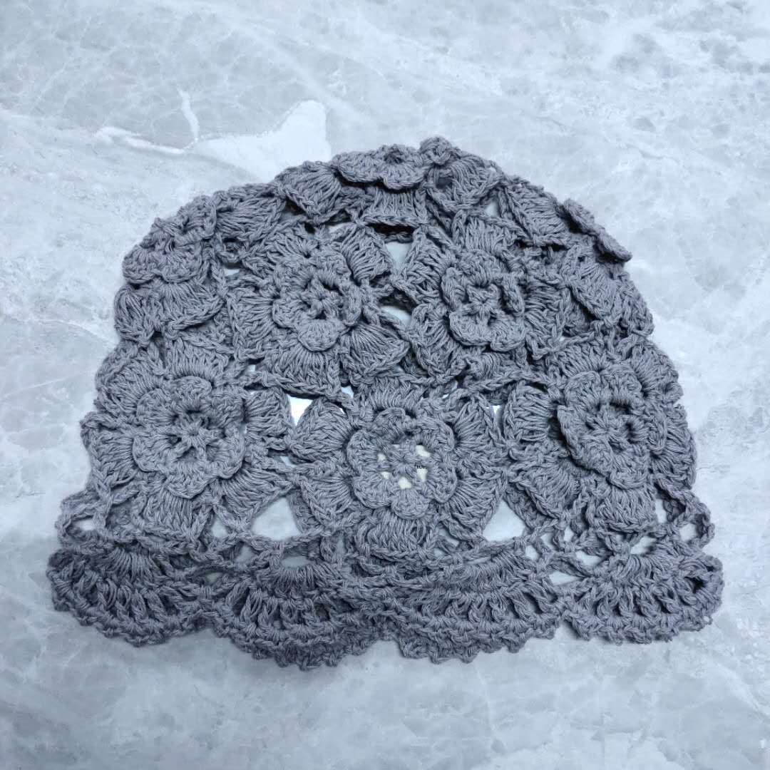 手工编织花朵镂空薄帽春夏季蕾丝透气头巾帽钩针包头棉线帽子女