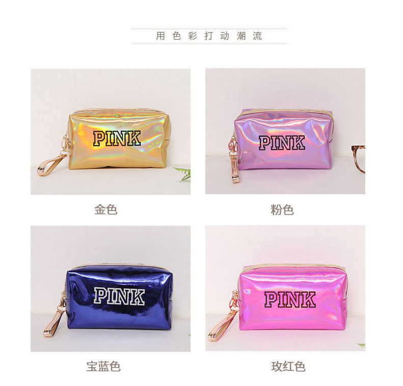 Cross-Border Hot Waterproof Pu Laser Pink Cosmetic Bag Custom Logo Korean Style Women's Portable and Versatile Storage Bag