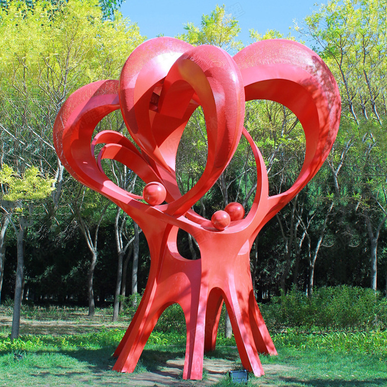 不锈钢和谐爱心雕塑 厂家销售定制景观摆件 不锈钢红色团结雕塑