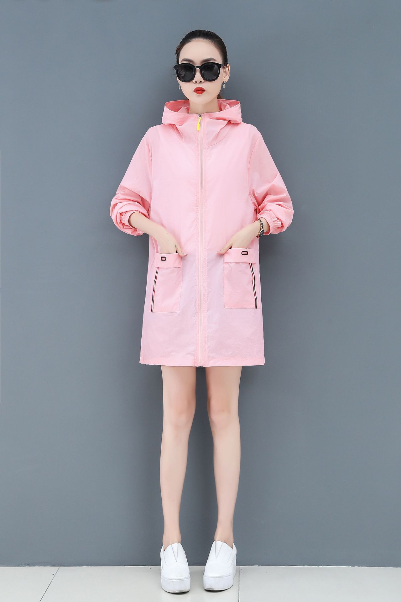 防晒衣女中长款2021年夏季新款彩条bf休闲薄外套女沙滩防晒服女潮