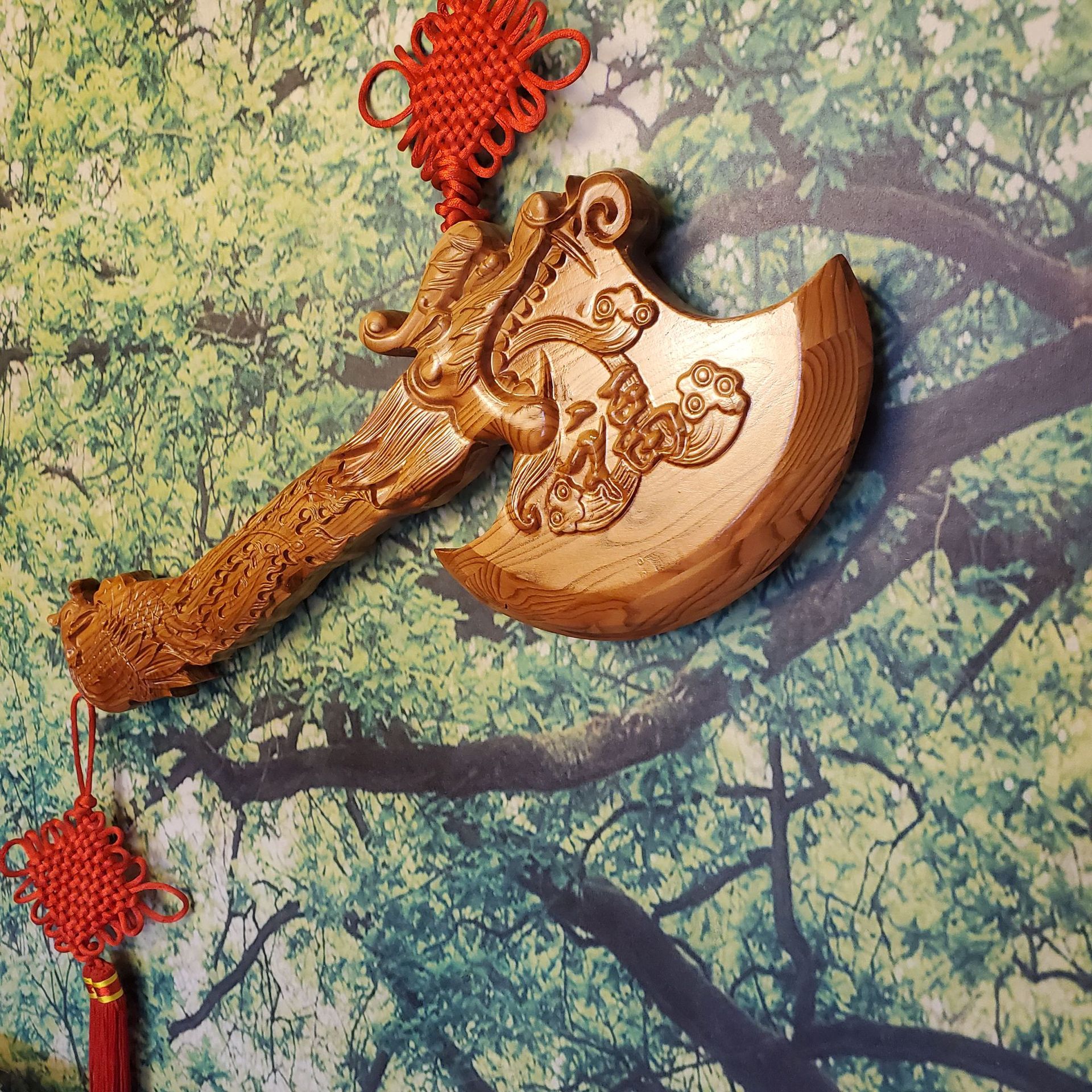 桃木斧子批发桃木龙凤斧子挂件结婚坐福乔迁搬家桃木斧头