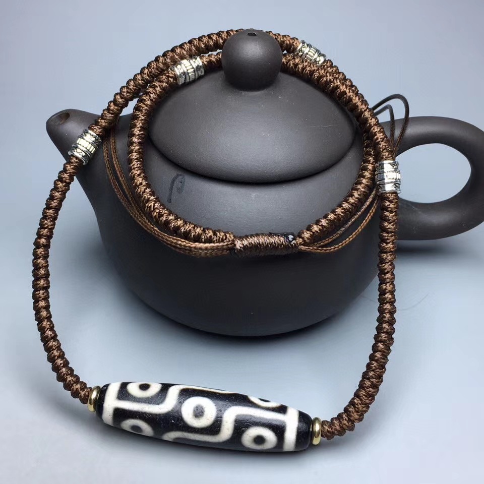 批发玛瑙玉髓手编九眼老天珠项链可调节佛珠毛衣链文玩饰品
