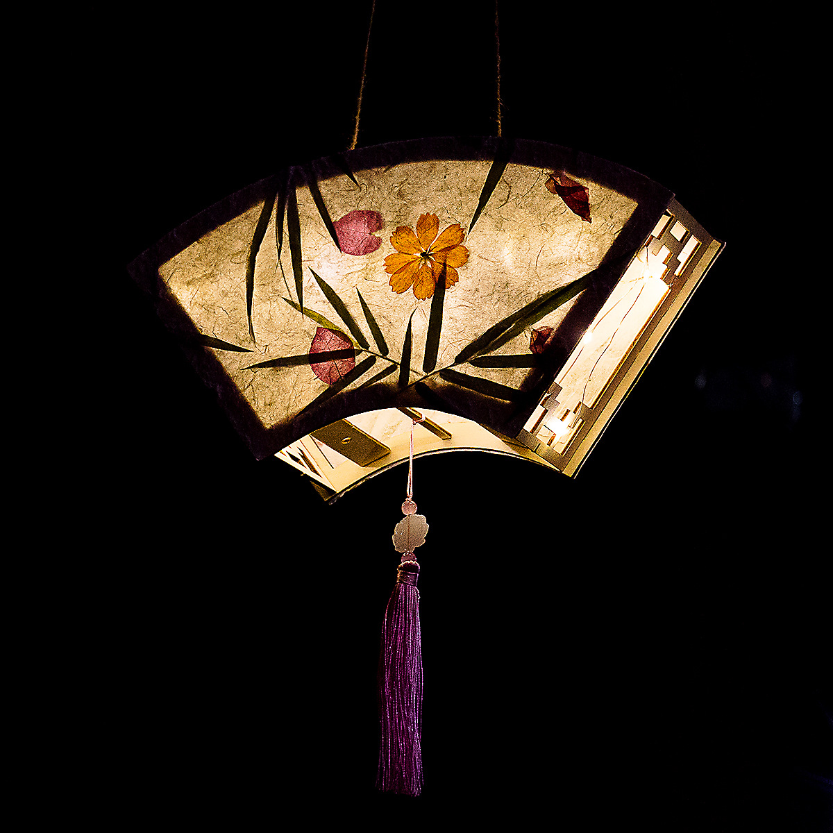 中秋节灯笼diy扇形花草灯 创意古风汉服手提宫灯纸灯古风diy花灯