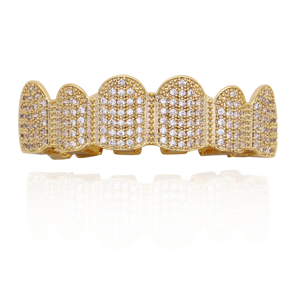 嘻哈牙套镶钻18k镀金镶钻锆石吸血鬼假牙万圣节派对假牙礼物grill