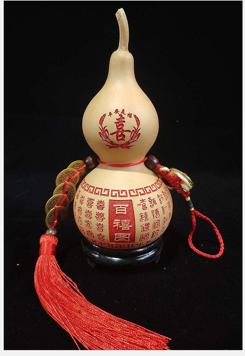 批发天然葫芦 旋转雕刻烙画葫芦 带五帝钱中国结百福图挂件