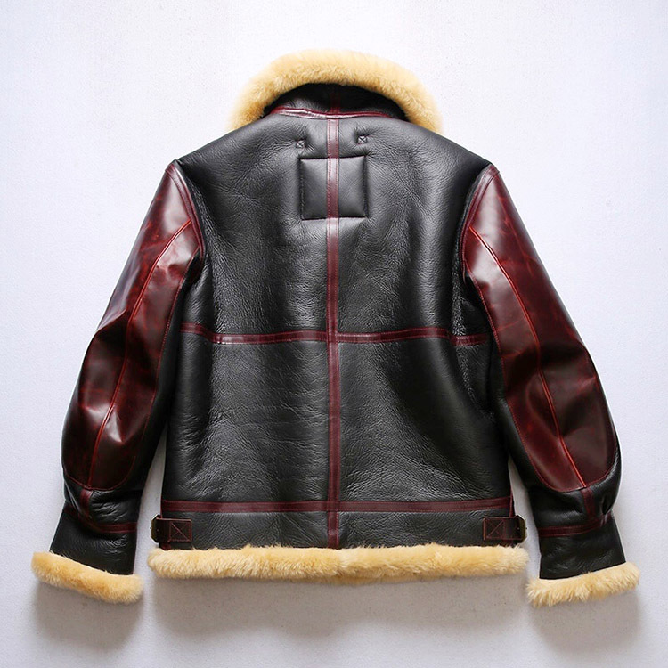 avfly巴顿将军绵羊皮皮毛一体飞行服夹克男拼接 真皮红b3皮衣