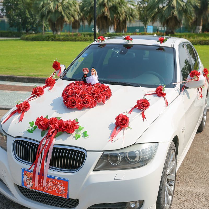 婚车装饰车头花婚庆结婚用品创意主套装仿真花车布置车队装饰全套