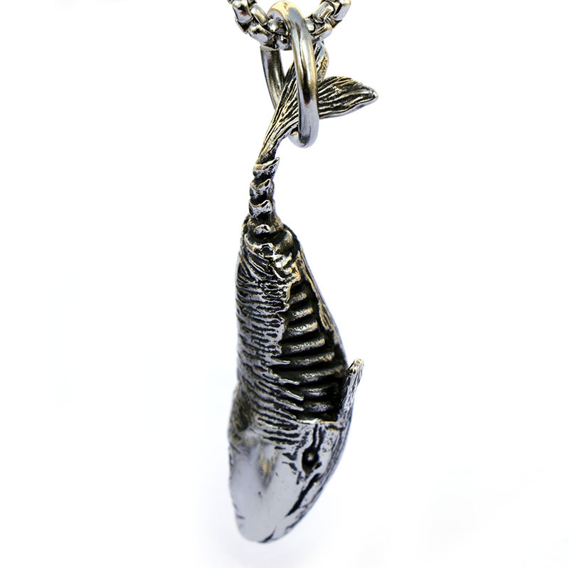 2020新款不锈钢小鲨鱼吊坠欧美热销个性鲨鱼骨项链鱼骨鬼头项链
