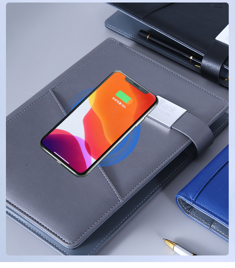 a5移动电源无线充电笔记本充电宝多功能拉链文件包商务记事本定制