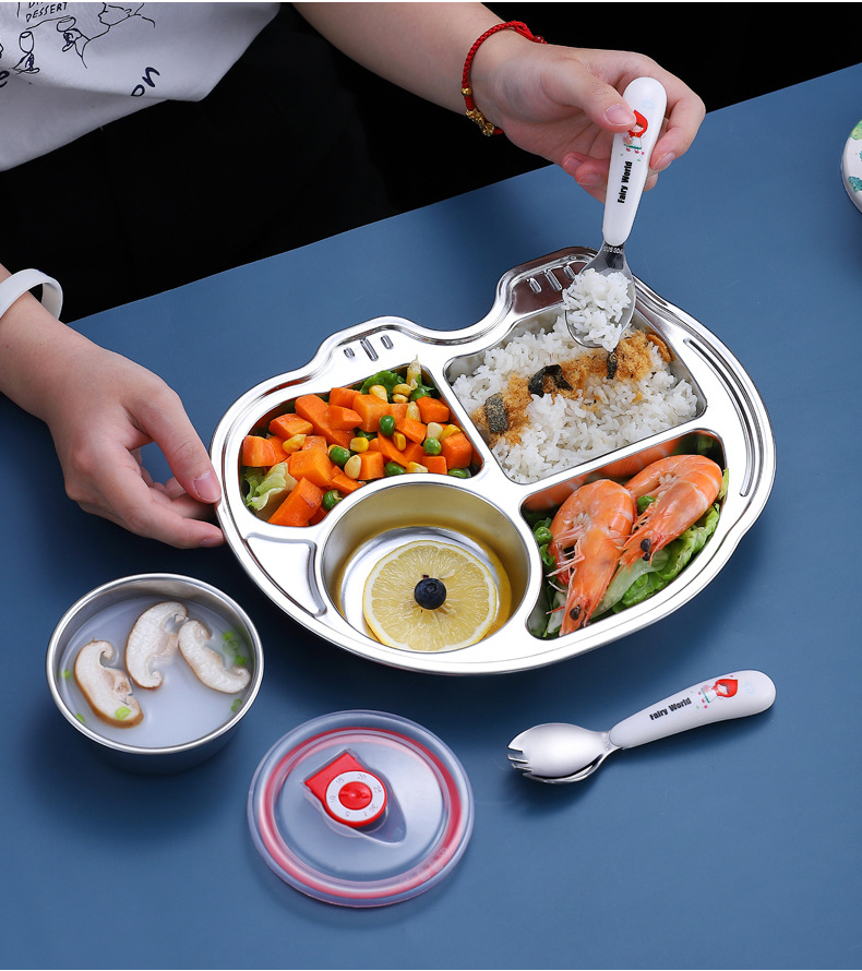 宝宝304不锈钢餐盘儿童卡通分格餐盘幼儿园食堂加深快餐盘辅食盘