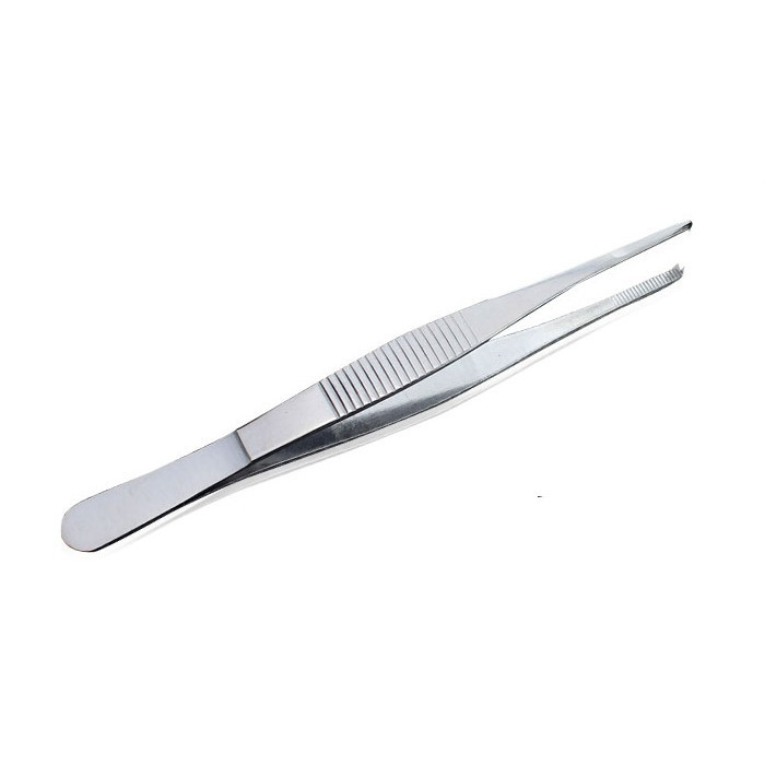 不锈钢医用组织镊子加厚带齿镊有齿带勾镊1*2钩夹持皮镊辅料镊子