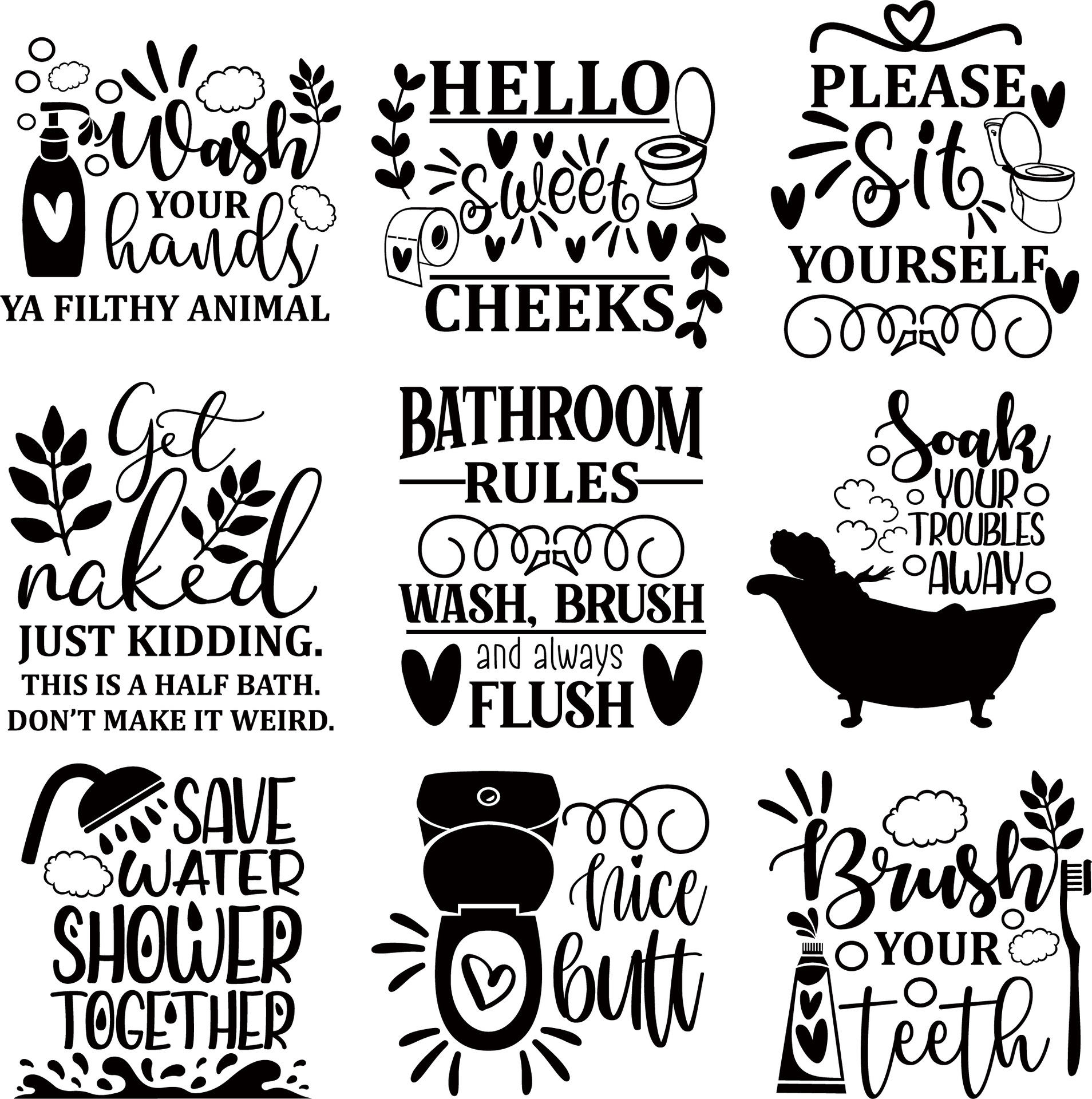 亚马逊浴室主题喷绘模板 英文字母单词塑料画画模板 pet镂空模板