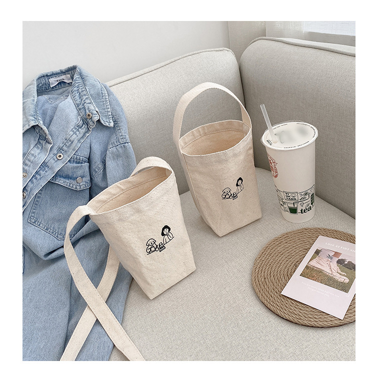 环保奶茶杯套饮料咖啡杯套定制可印logo批发帆布可背手摇奶茶袋女