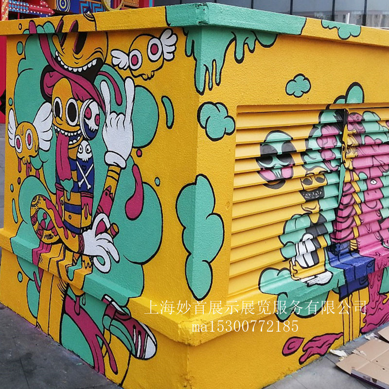 创意户外电箱井盖消防栓水管动物卡通人物彩绘手绘壁画装饰画