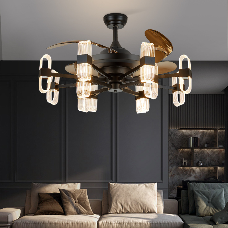 北欧吊扇灯风扇灯餐厅客厅带灯风扇吊灯家用一体大风力隐形风扇灯