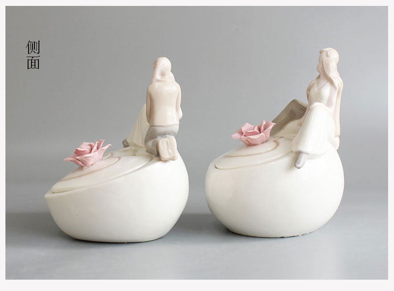 欧式风陶瓷情侣首饰盒 简约时尚手工捏花结婚用品情人节送礼定制