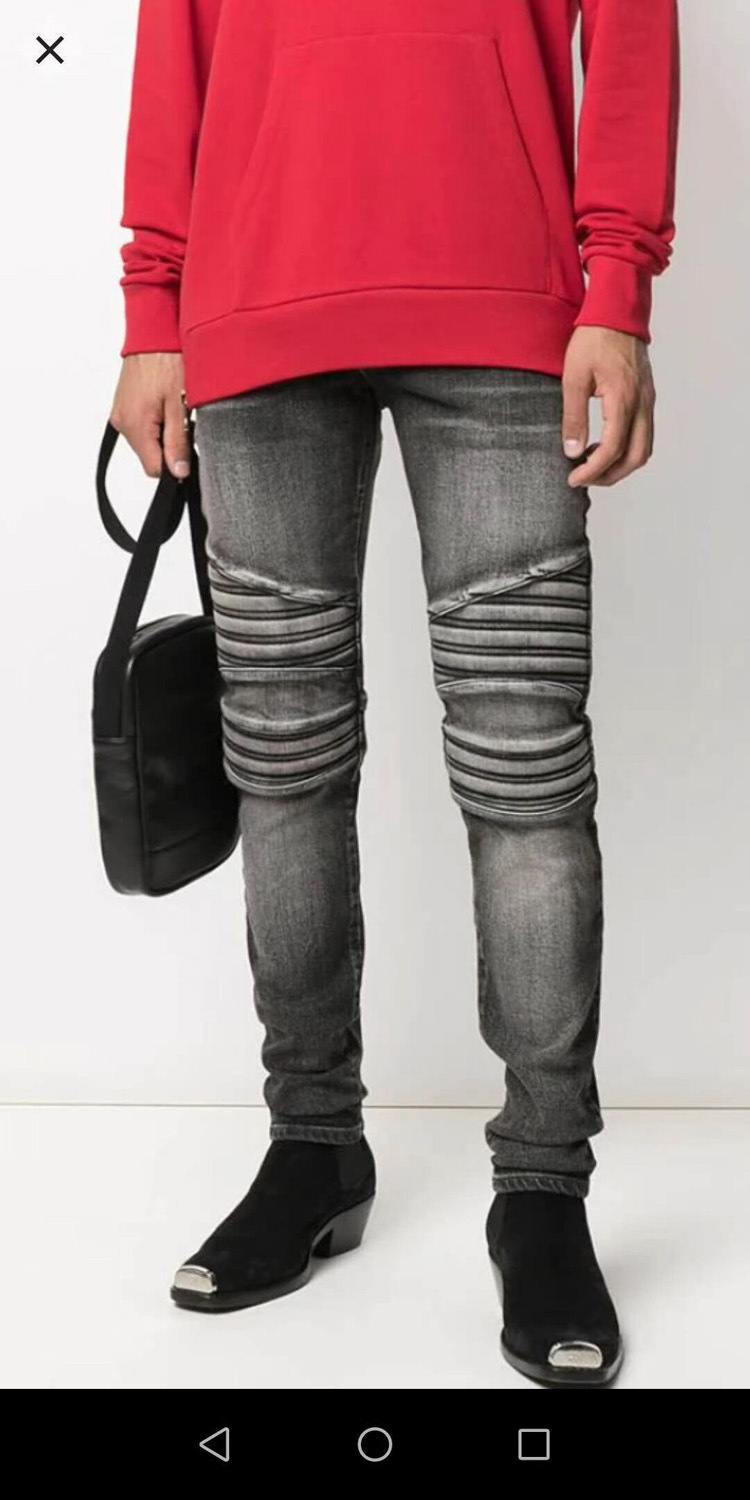 男装韩版时尚潮男黑色磨白弹力修身机车巴尔曼牛仔裤男长裤1091