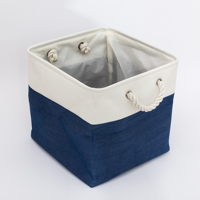 Linen Stitching Foldable Storage Box with Cotton String Handle Toy Storage Basket Daily Necessities Storage Basket