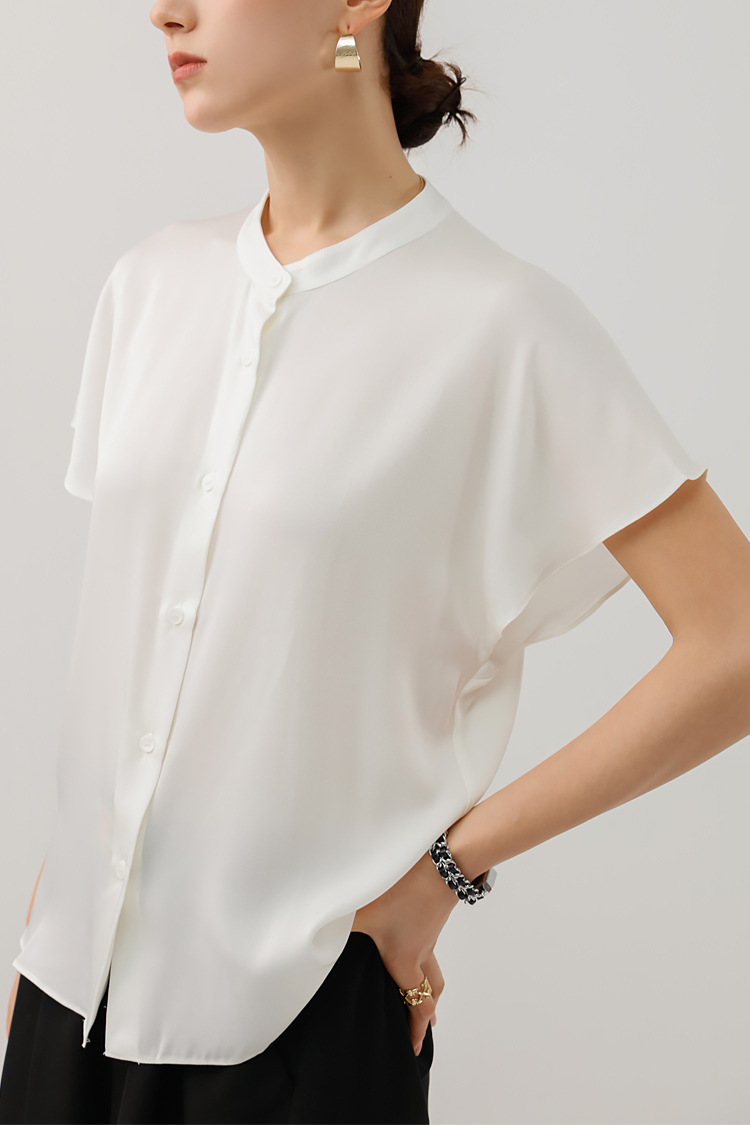 桑蚕丝女上衣高档真丝衬衫时尚纯色高端白色洋气衬衣2020夏季