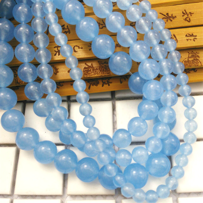 海蓝宝玉髓圆珠 diy手工串珠清新玉髓手链项链配件饰品散珠子配件