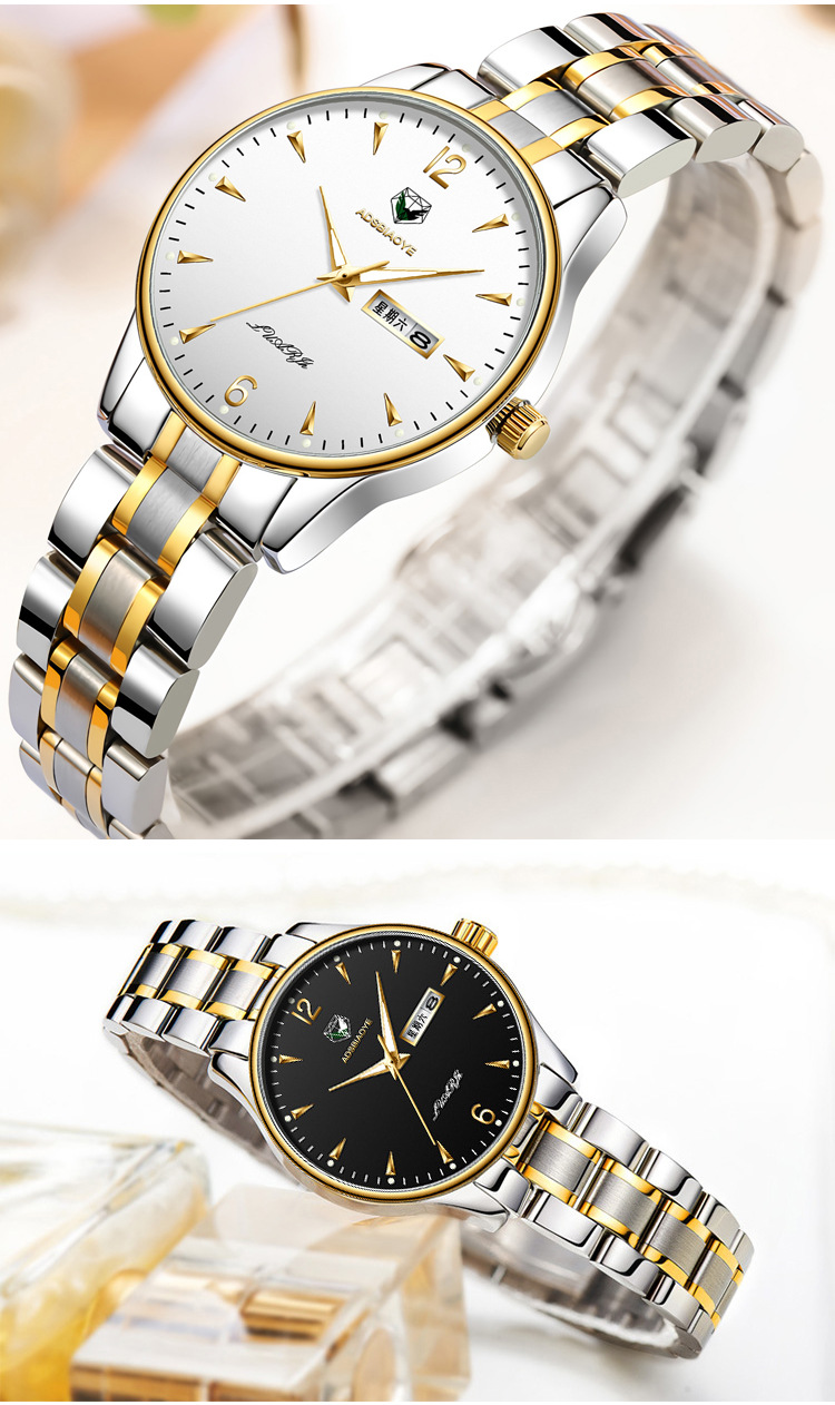 瑞士艾达时手表外贸爆款双日历夜光防水男女石英腕表情侣手表礼物