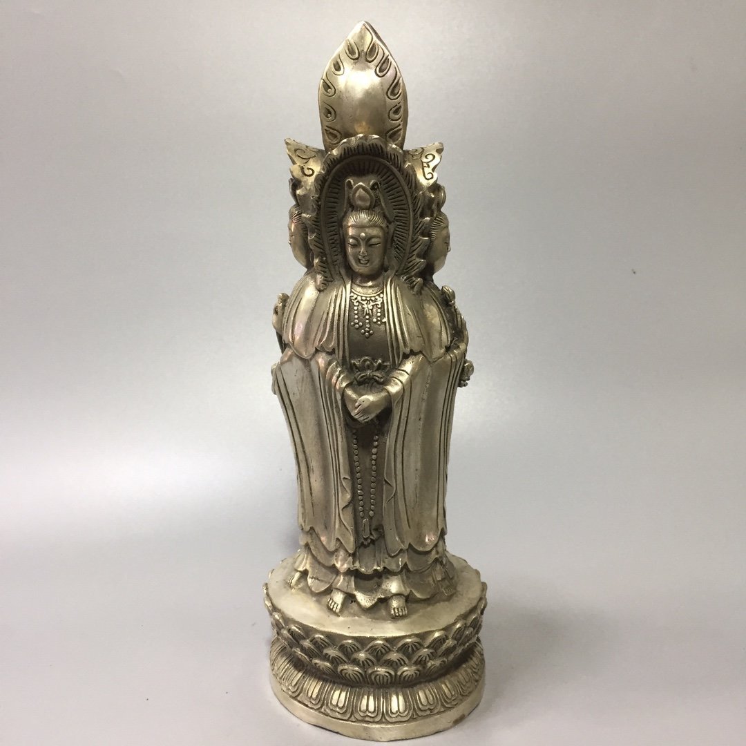 做旧仿古纯铜全铜 白铜纯手工打造白铜四面观音佛像摆件 家居摆设