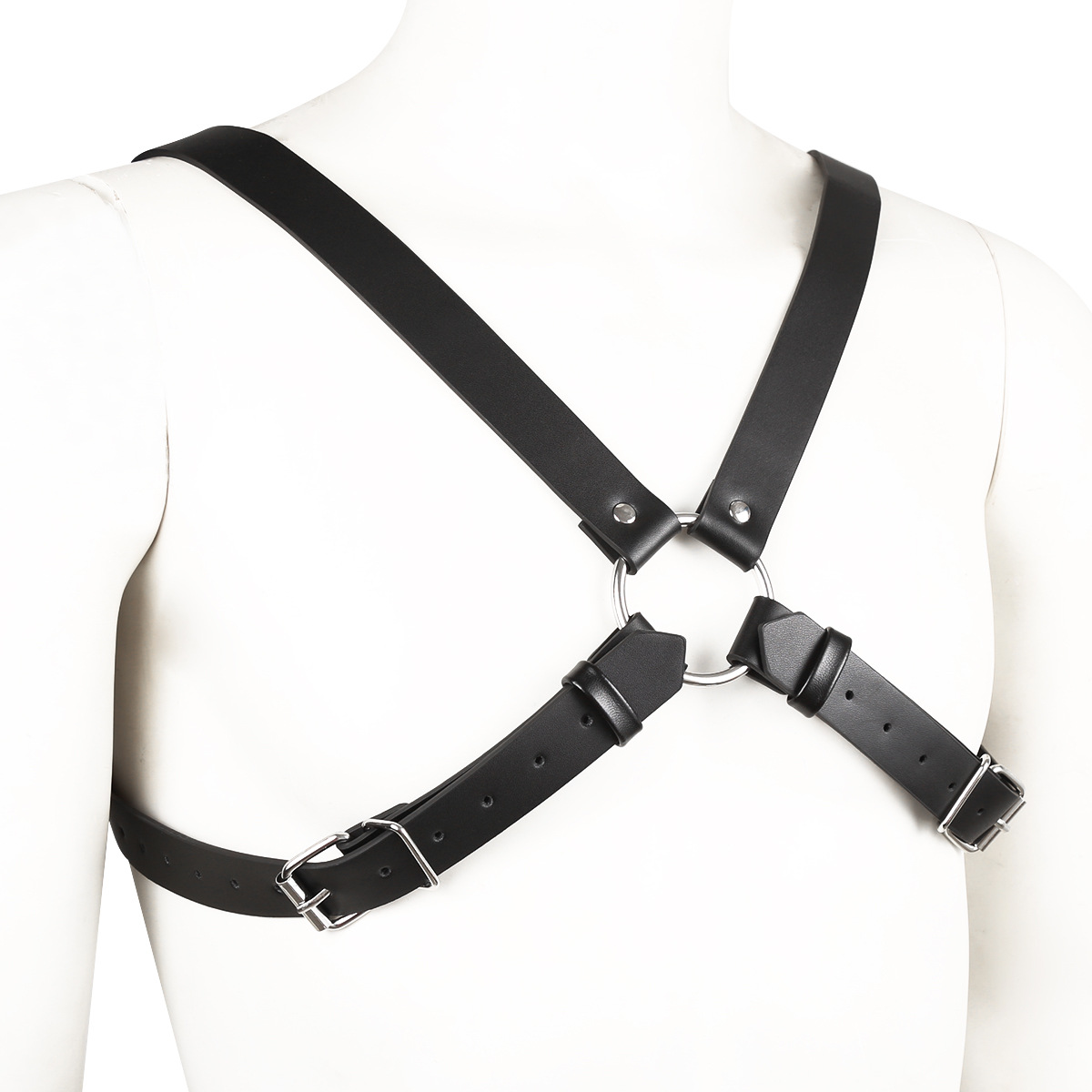 工厂直销批发新款欧美束缚性爱服饰男款黑色皮革针扣束缚胸带