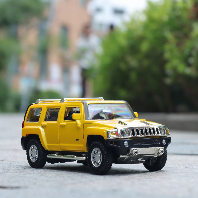 彩珀1/32悍马h3合金汽车模型回力开门玩具越野车跑车z4无声光版盒