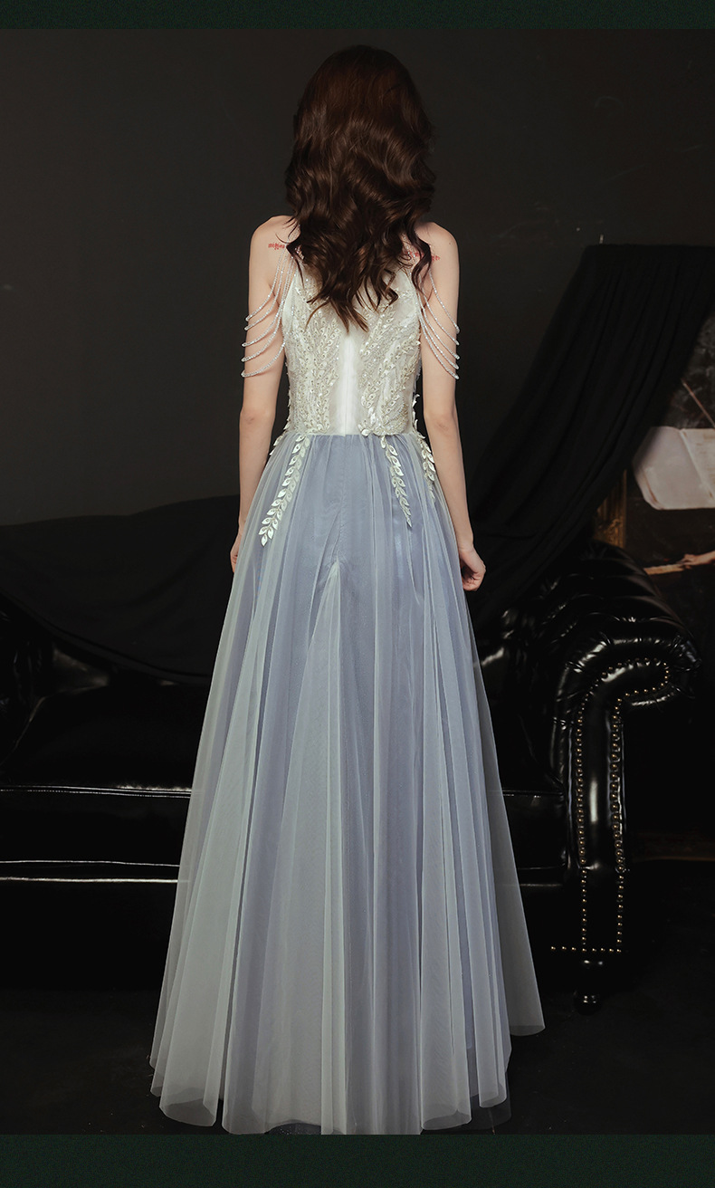 肩流苏晚礼服裙女2020秋冬新款宴会气质质感仙气年会长款无袖礼服