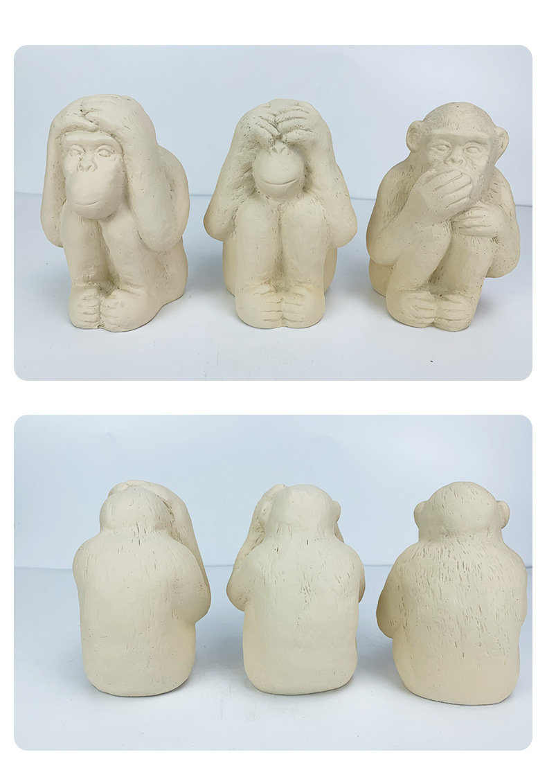 创意三不猴泥塑摆件 水泥雕像工艺品装饰礼品 简约可爱家居摆件