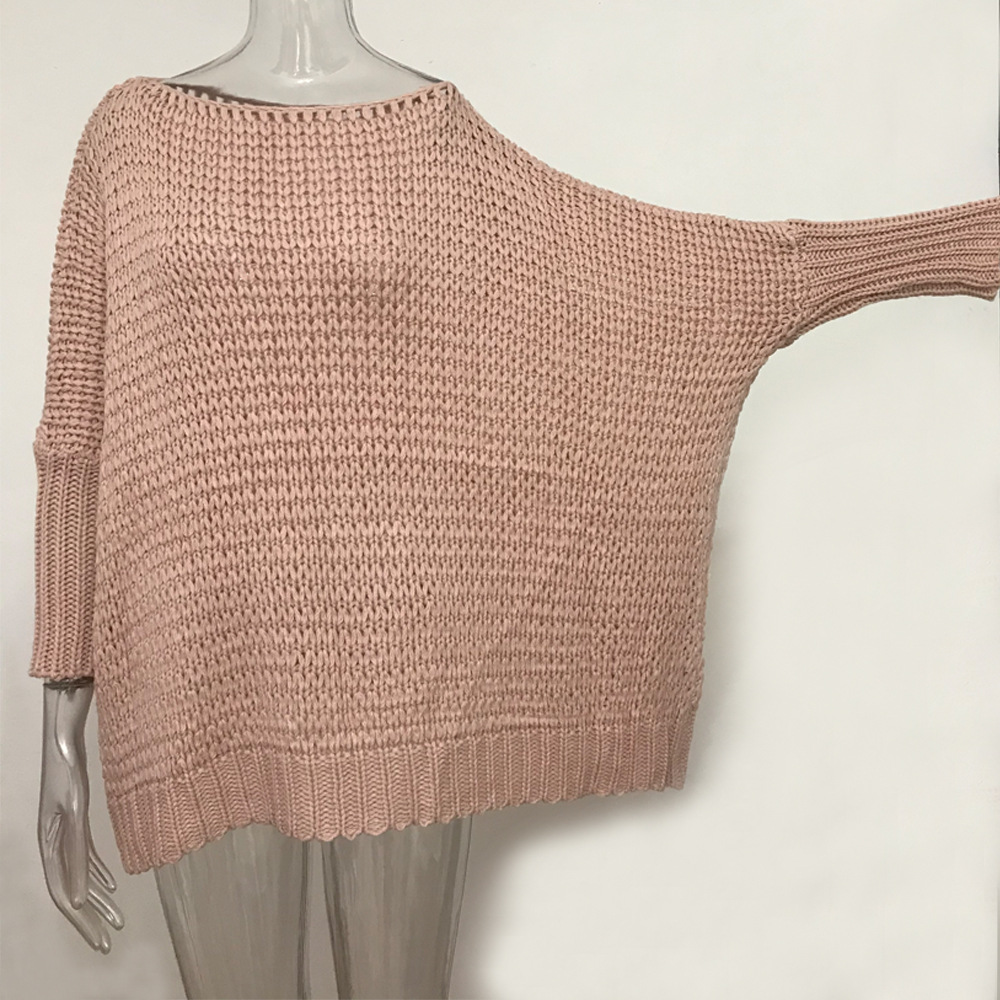 女装秋装新款一字领蝙蝠衫毛衣镂空宽松上衣亚马逊ebay速卖通1080