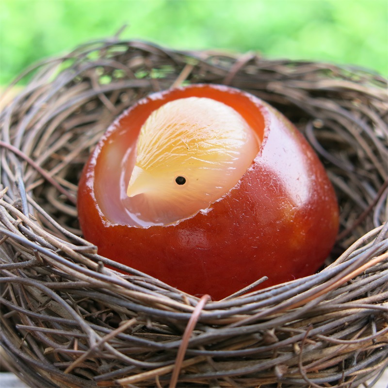 马达加斯加天然玛瑙原石水冲籽料雕刻摆件手把玩小鸡出壳