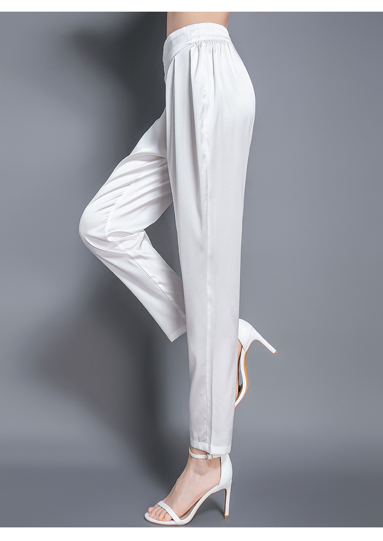 重磅真丝哈伦裤女裤子女2022夏新款妈妈装松紧腰休闲裤桑蚕丝长裤