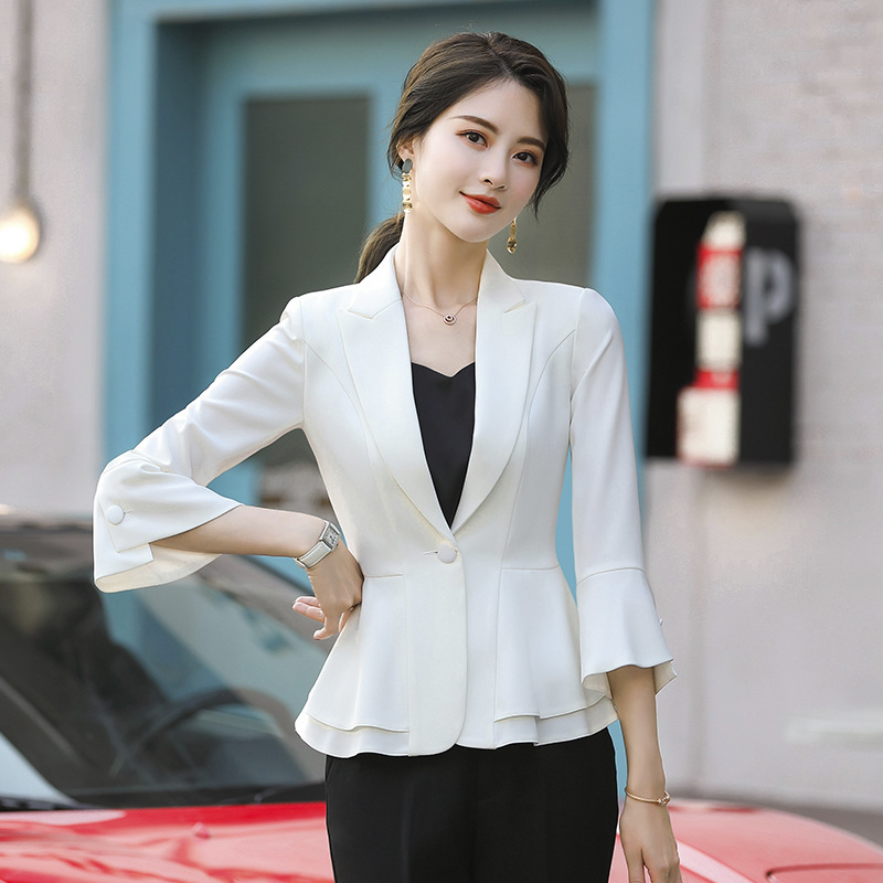 工厂定做logo绣字白领工衣外套女七分袖西装lo职业装西服店员工装
