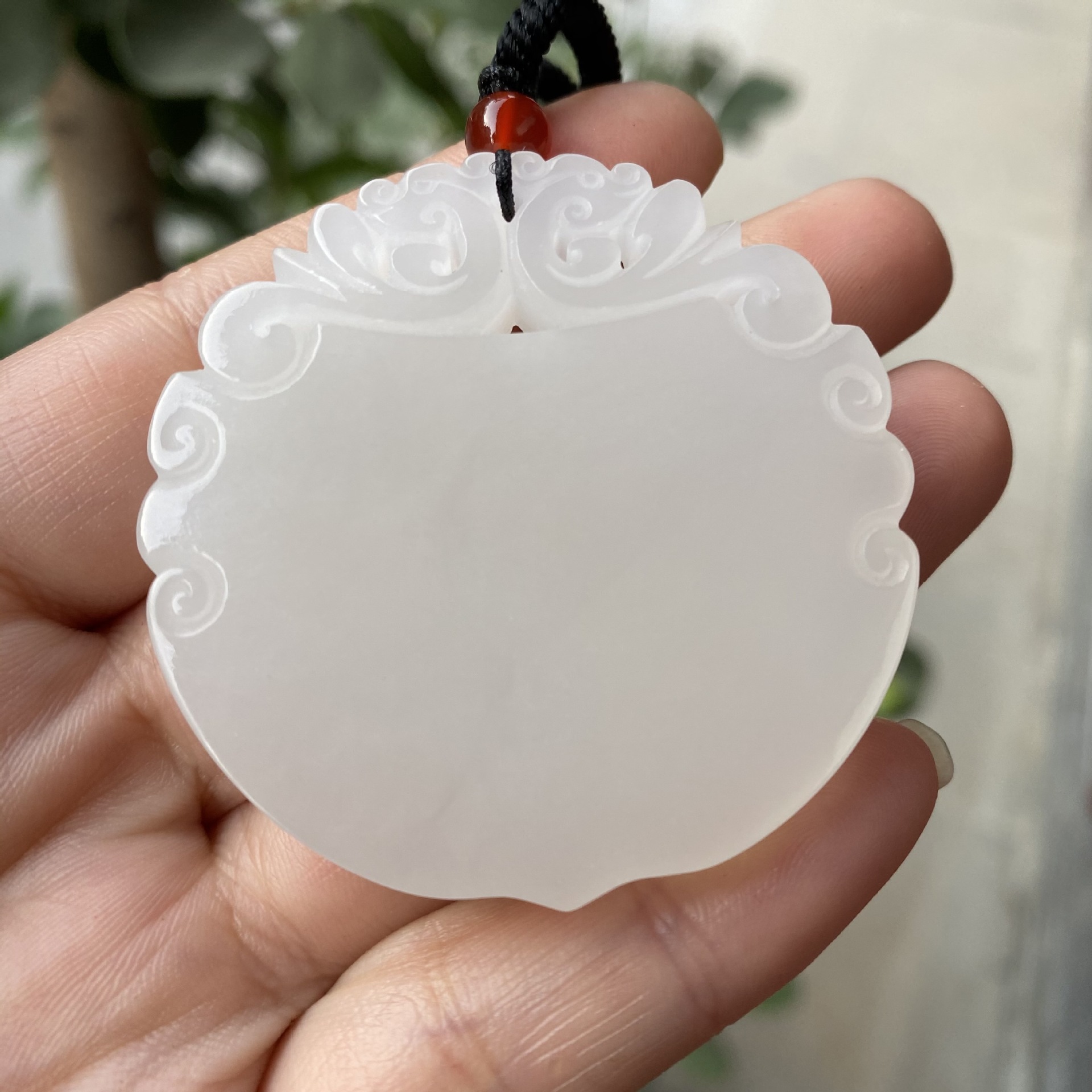 和田玉龙凤如意锁吊坠 羊脂白玉平安无事牌双面镂空毛衣链挂件