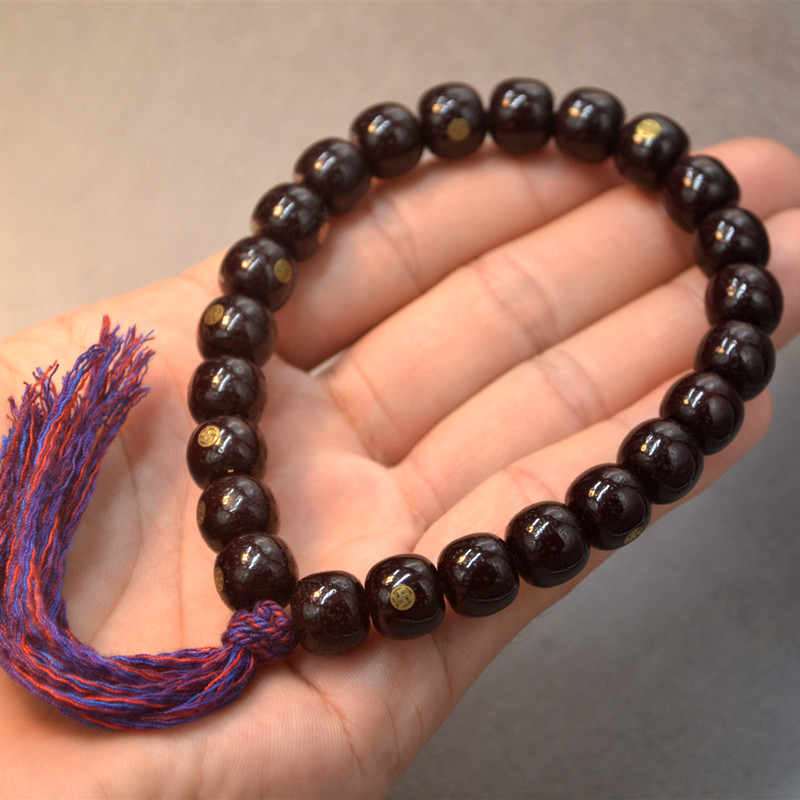 新春工艺10*9桶珠朱砂供星月菩提念珠 星月菩提18颗手持手串