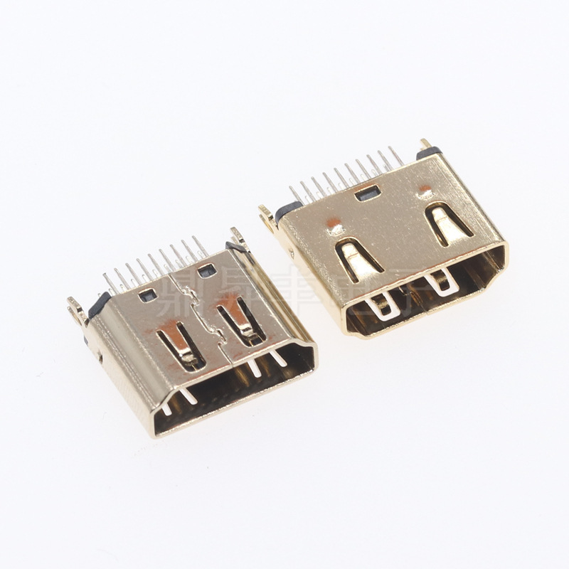 hdmi高清接口 hdmi母座立式插板 180°鱼叉脚镀金插座 hdmi-06b
