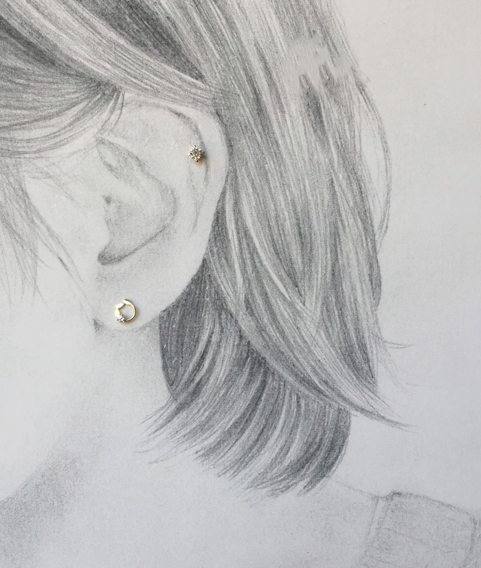 橄榄枝造型小圈 银s925电镀14k金耳钉镶锆石迷你枝叶日系耳饰女