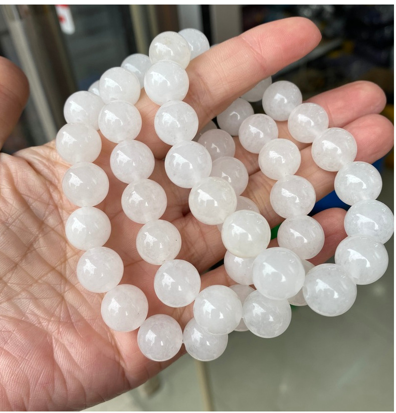 7a天然石 white jade 汉白玉手链白玉石单圈手串厂家批发跨境热卖