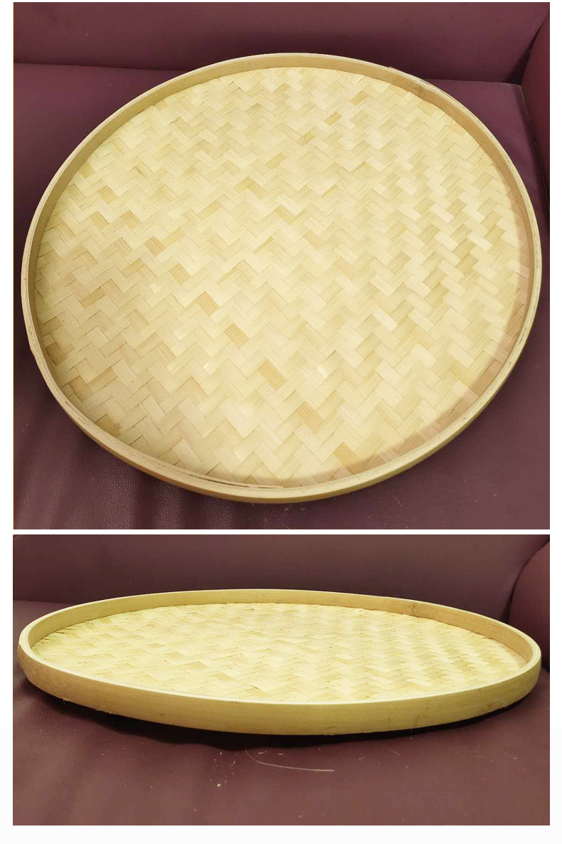 手工竹编平盖竹筛子 圆簸箕装饰竹匾竹畚箕有孔圆筛平盖批发